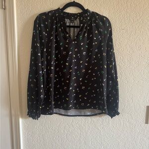 Ann Taylor Black Blouse with Floral Print